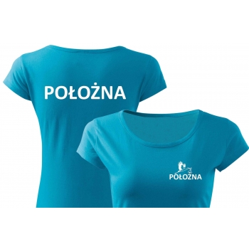 Koszulka medyczna damska z nadrukiem - POŁOŻNA