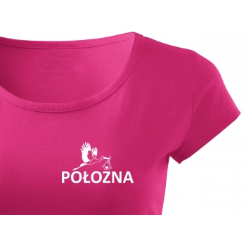 Koszulka medyczna damska z nadrukiem - POŁOŻNA