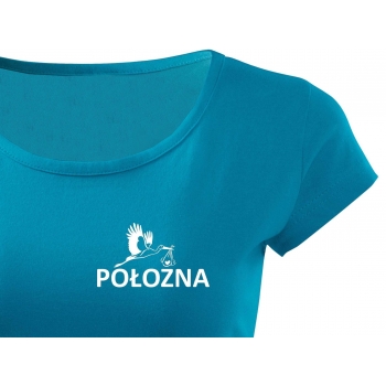 Koszulka medyczna damska z nadrukiem - POŁOŻNA