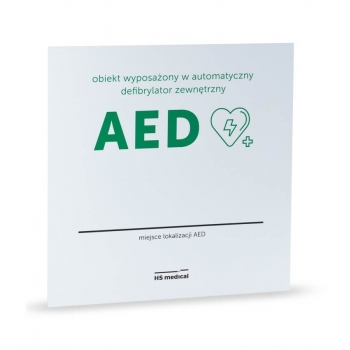 Tablica lokalizacji AED zielona lub różowa 39 cm x 39 cm