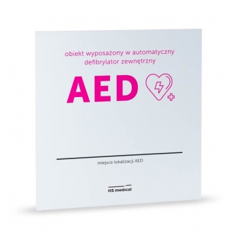 Tablica lokalizacji AED zielona lub różowa 39 cm x 39 cm